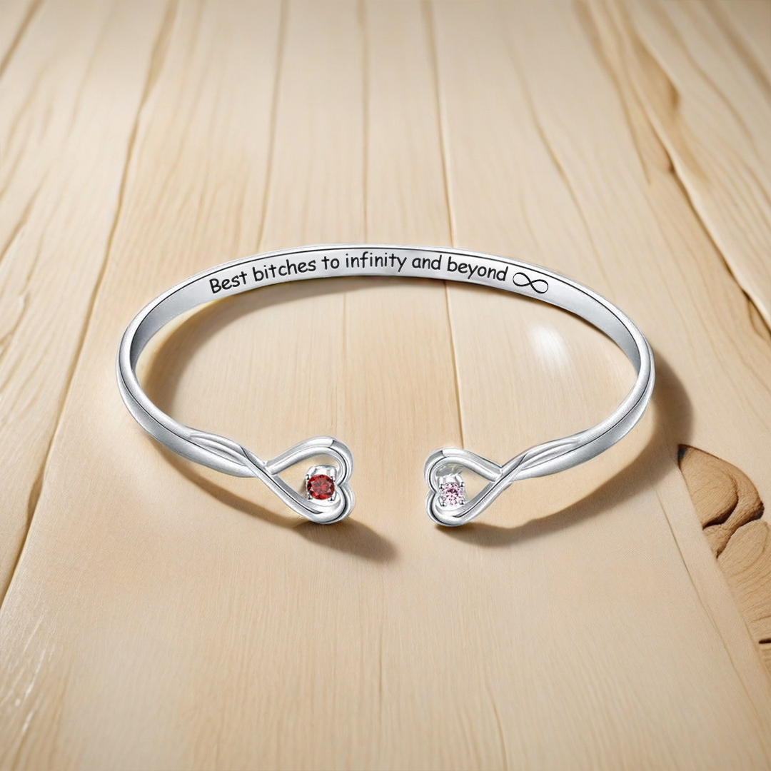 For Friend- Best bitches to Infinity and Beyond Double Hearts Customized Birthstones Bracelet