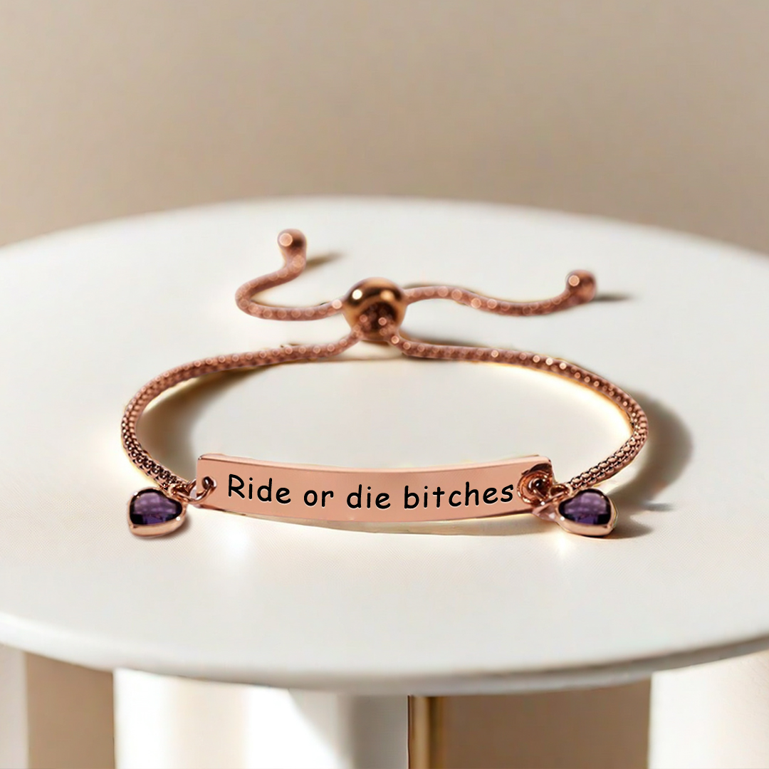For Friend - Ride Or Die Bitches Customized Heart Birthstones Bracelet