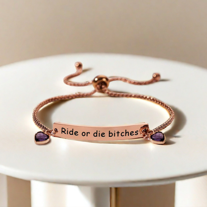 For Friend - Ride Or Die Bitches Customized Heart Birthstones Bracelet