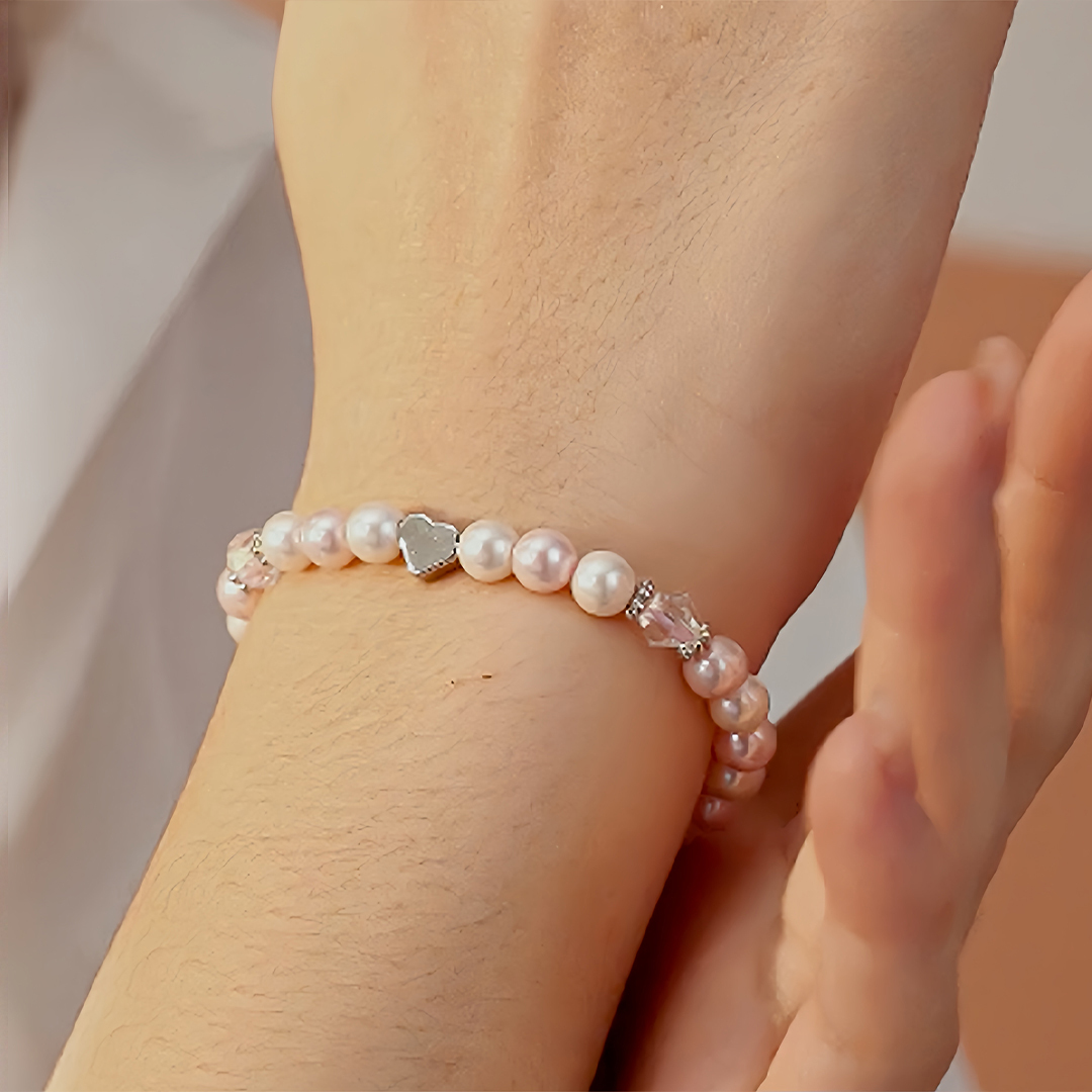 For Granddaughter- Pink and White Pearl Heart Beaded Bracelet