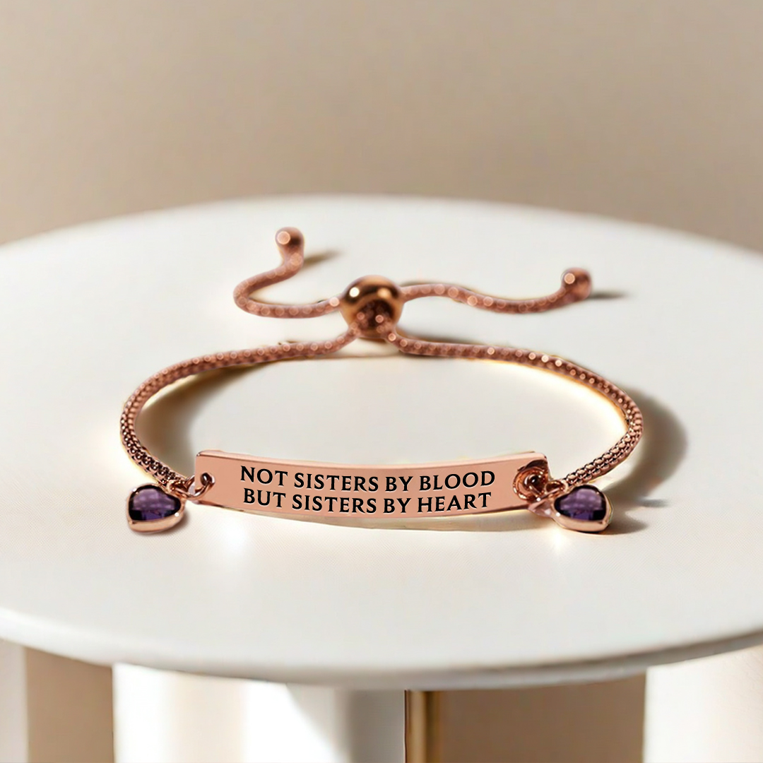 For Friend - Sister By Heart Engraved Heart Customized Birthstones Bracelet