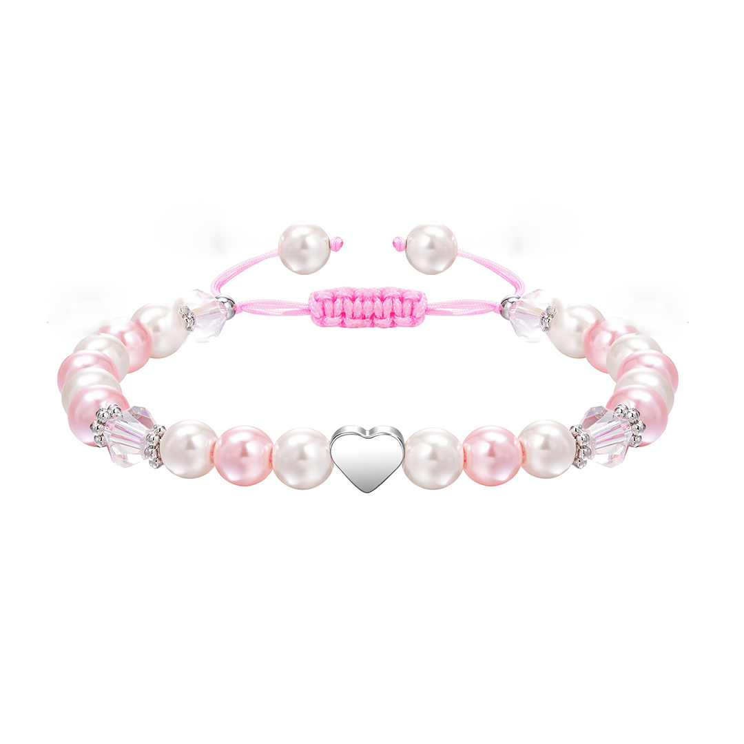 For Granddaughter - Pink & White Pearl Heart Bracelet 