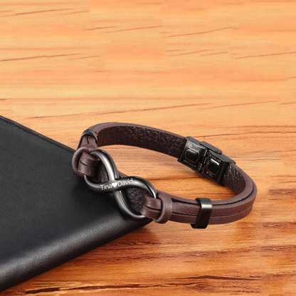 For Love - I Love You Forever And Always Infinity Leather Men's Bracelet