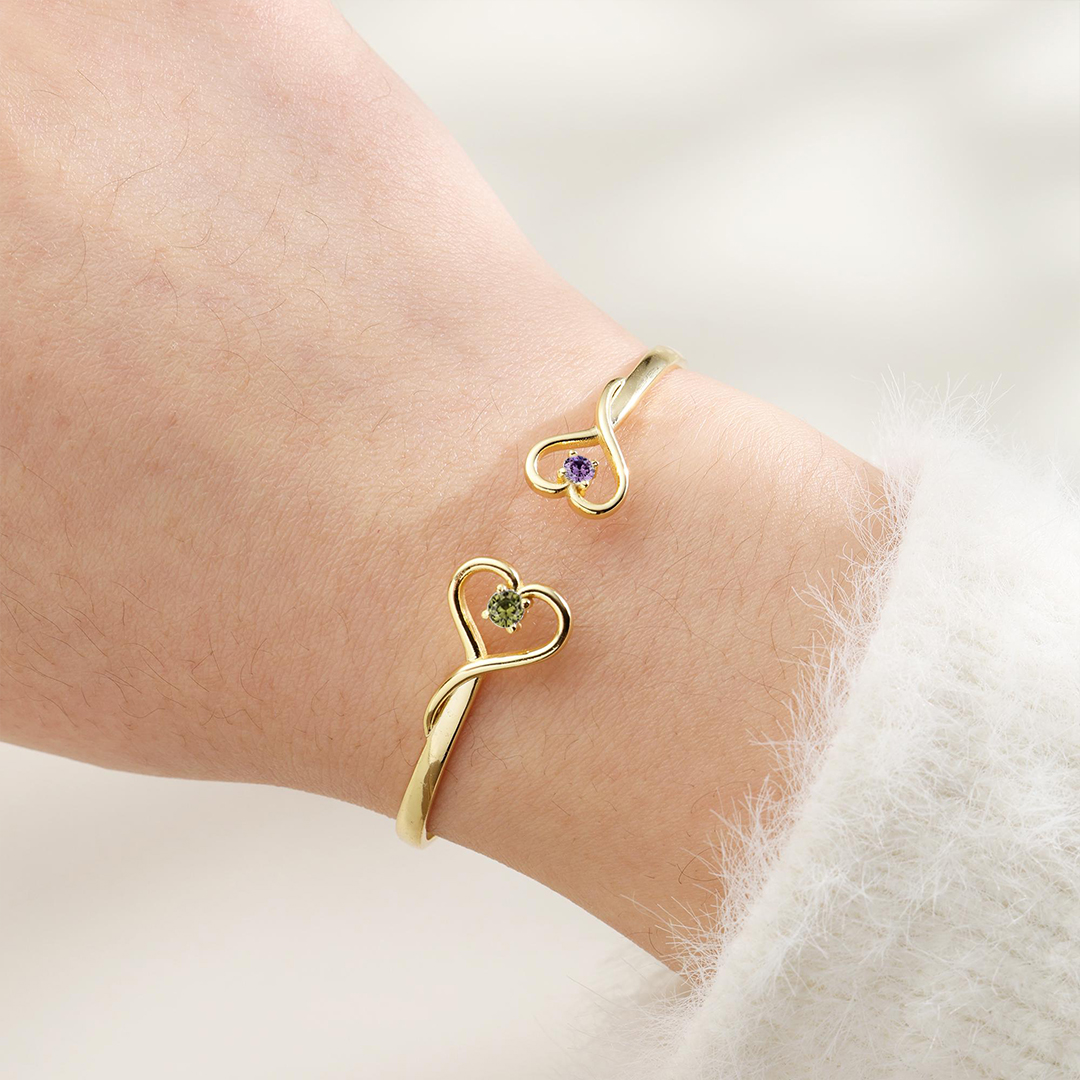 For Friend- You're My Favorite Bitch Double Hearts Custom Birthstones Bracelet