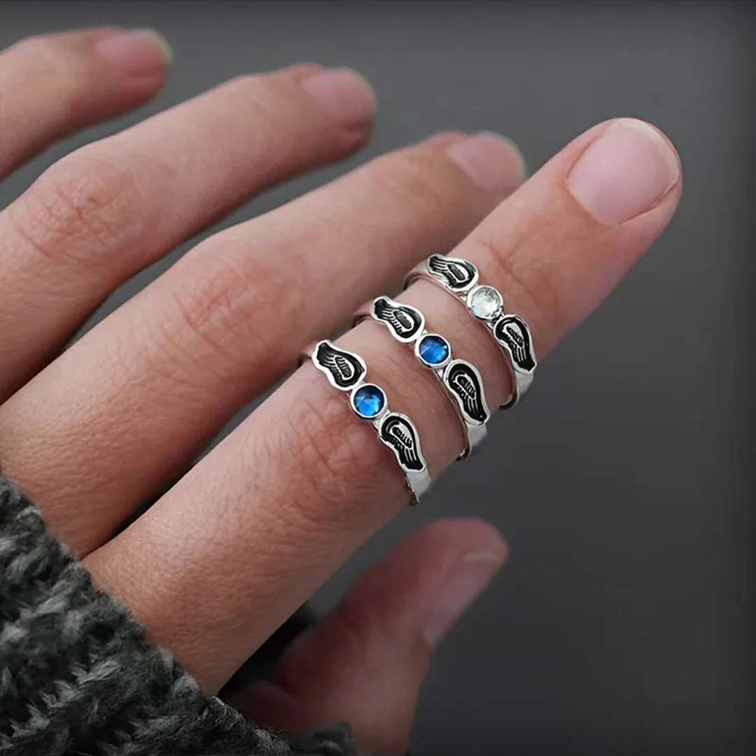 For Memorial - Custom husband Name & Birthstone Angel Wing Ring