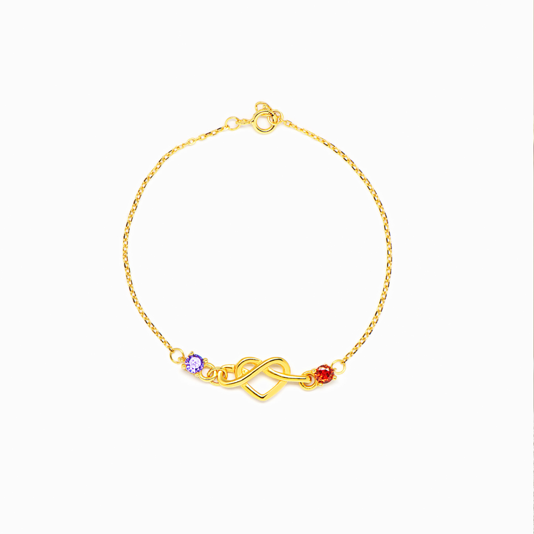Mother and daughter 1-8 heart with birthstones Bracelet