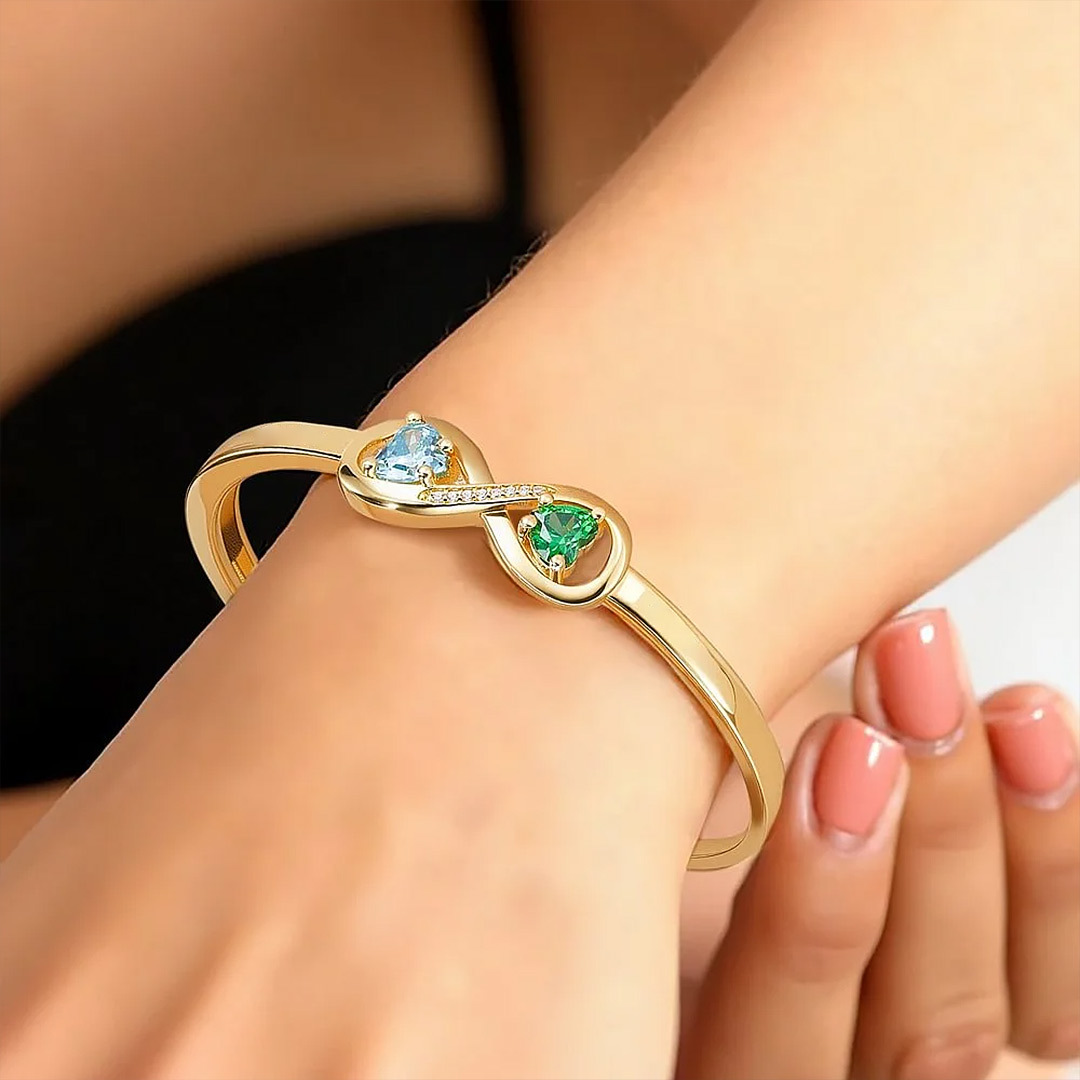 Personalized Aunt And Niece Birthstones and Name Cuff Bracelet