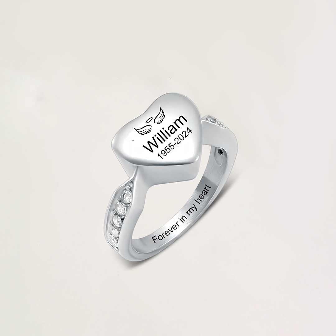 Personalized Name Date Memorial Heart Urn Ring