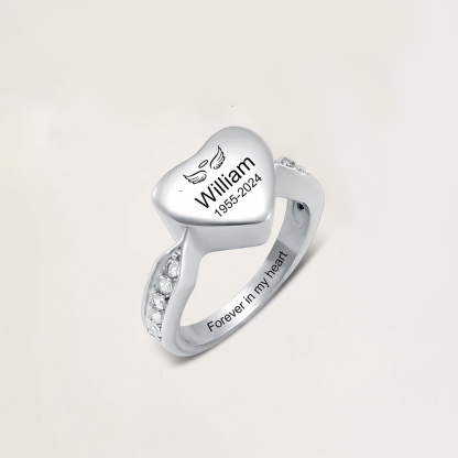 Personalized Name Date Memorial Heart Urn Ring