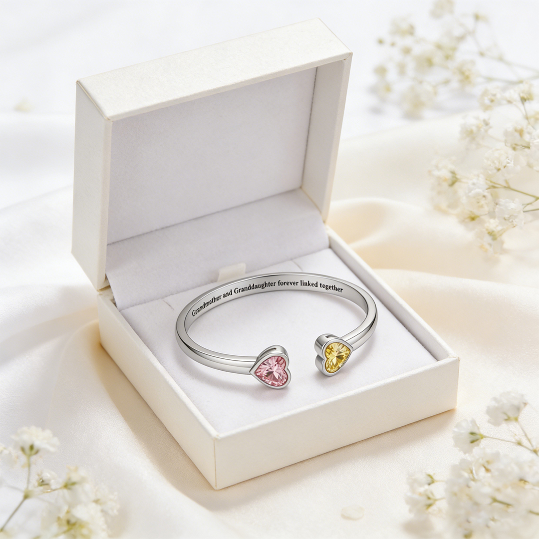 Grandmother & Granddaughter forever linked together Double Heart Birthstone Bracelet