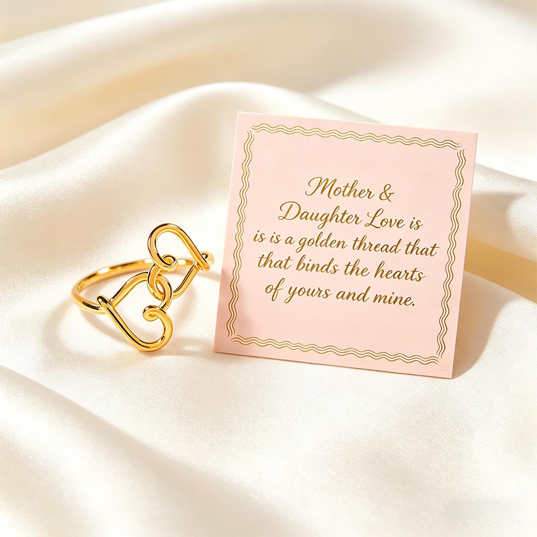 Mother & Daughter's Love is a golden thread Heart Ring