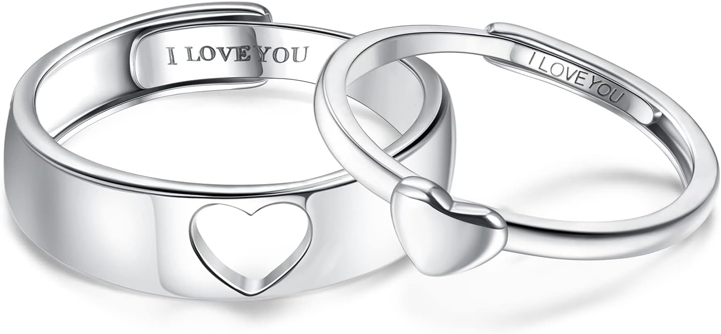 Heart-Shaped Adjustable Couple's Ring Set