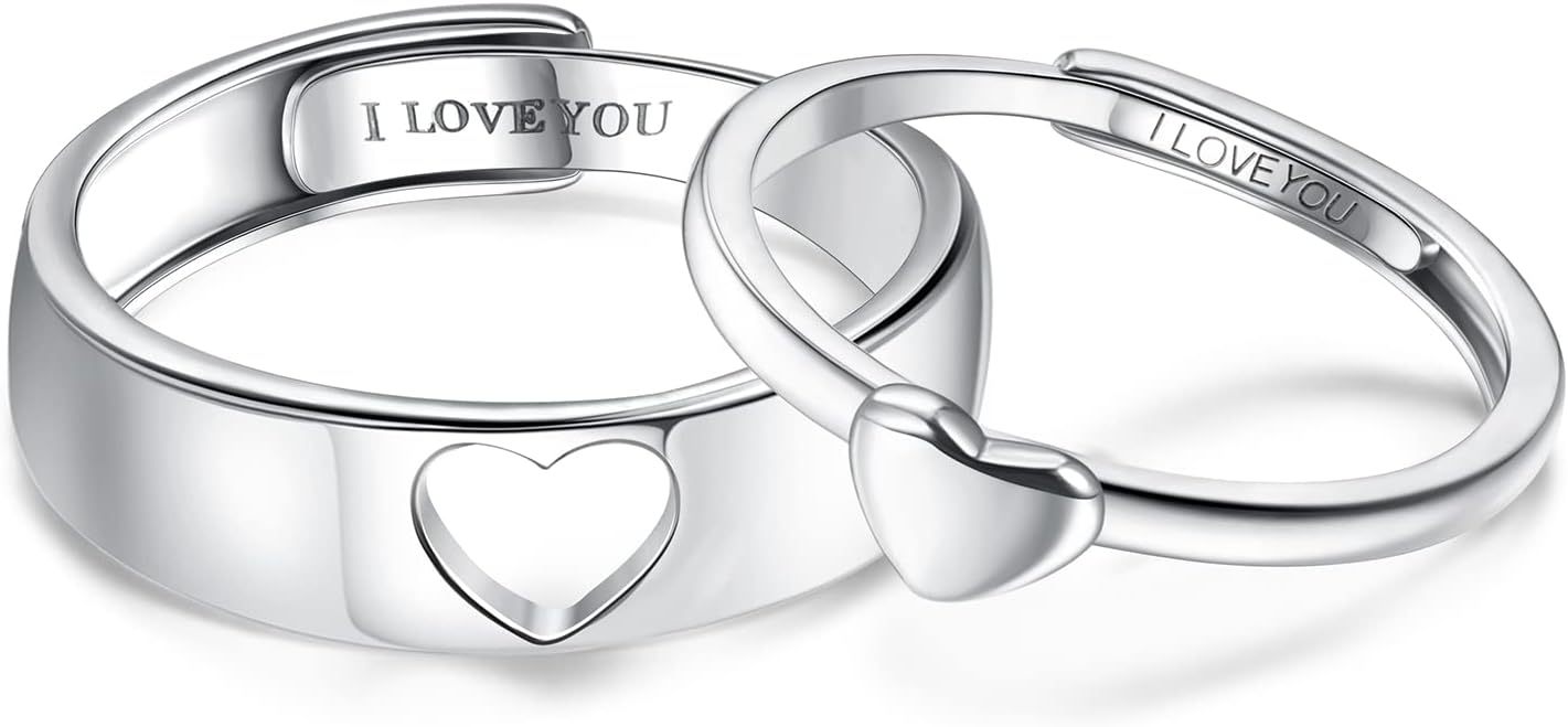 Heart-Shaped Adjustable Couple's Ring Set