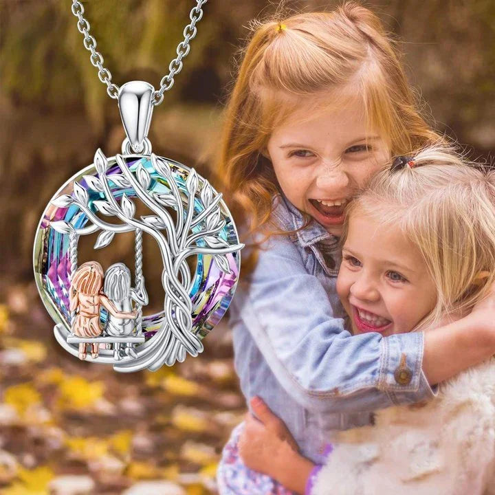 For Friend - S925 When Fate Brought Us Together We Became Sisters at Heart Crystal  Life Tree Necklace