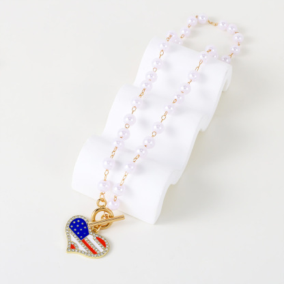US Flag Heart Pearl Necklace