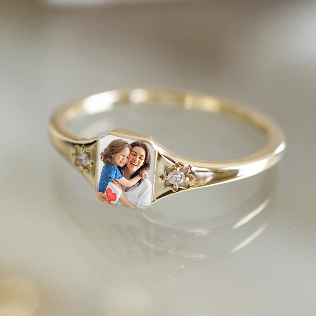 S925 Custom Photo & Birthstone Ring
