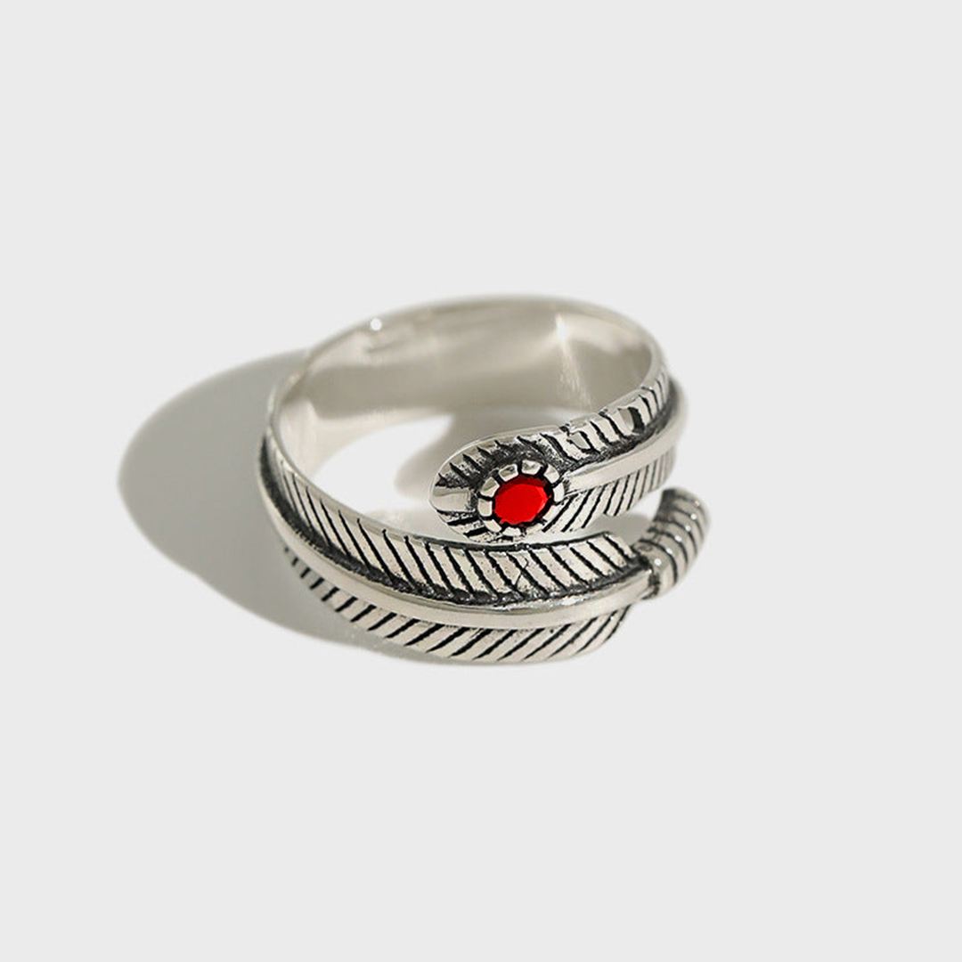 For Memorial - This Feather Ring Is A Reminder Of A Special Person’s Love Red Diamond Feather Ring