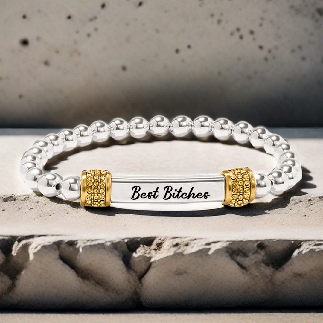 Best Bitches Forever Dainty Diamond Beaded Stretch Bracelet