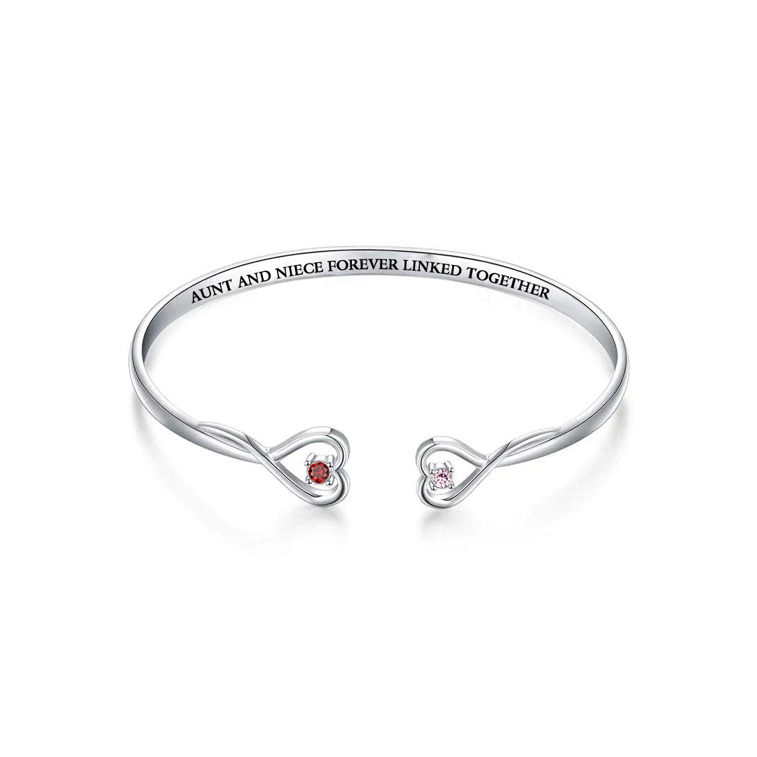 Aunt And Niece Forever Linked Together Double Hearts Custom Birthstones Bracelet