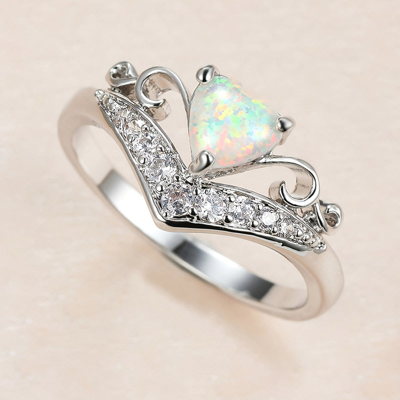 S925 Heart Crown Opal Ring
