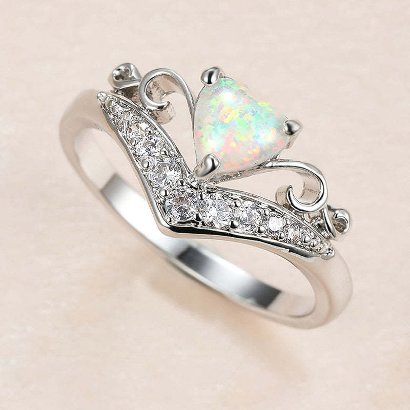 S925 Heart Crown Opal Ring