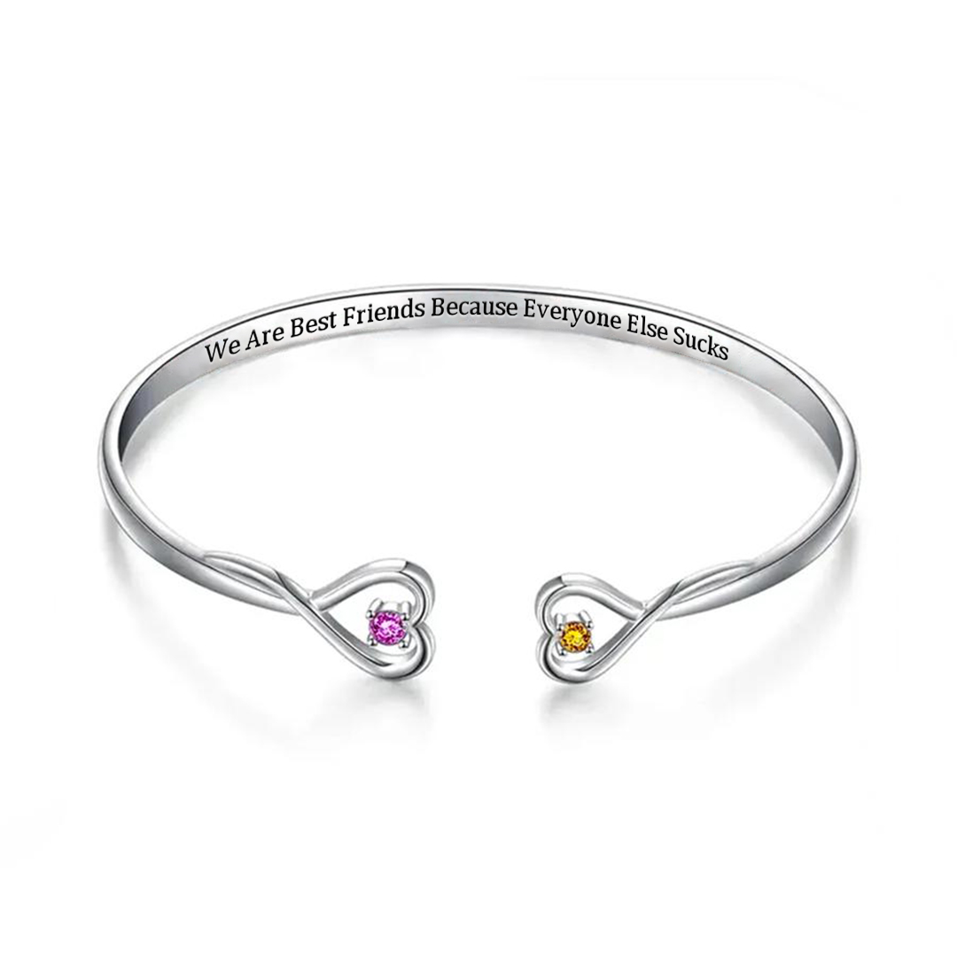 For Friend-We Are Best Friends Double Hearts Custom Birthstones Bracelet