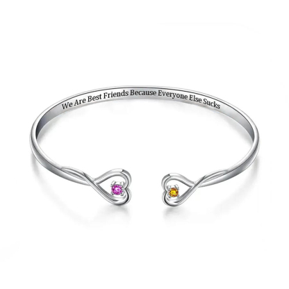 For Friend-We Are Best Friends Double Hearts Custom Birthstones Bracelet
