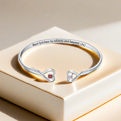For Friend- Best bitches to Infinity and Beyond Double Hearts Customized Birthstones Bracelet