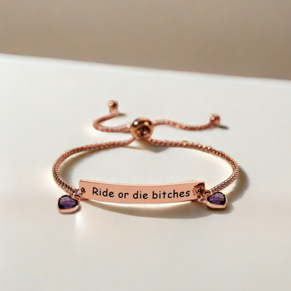 For Friend - Ride Or Die Bitches Customized Heart Birthstones Bracelet