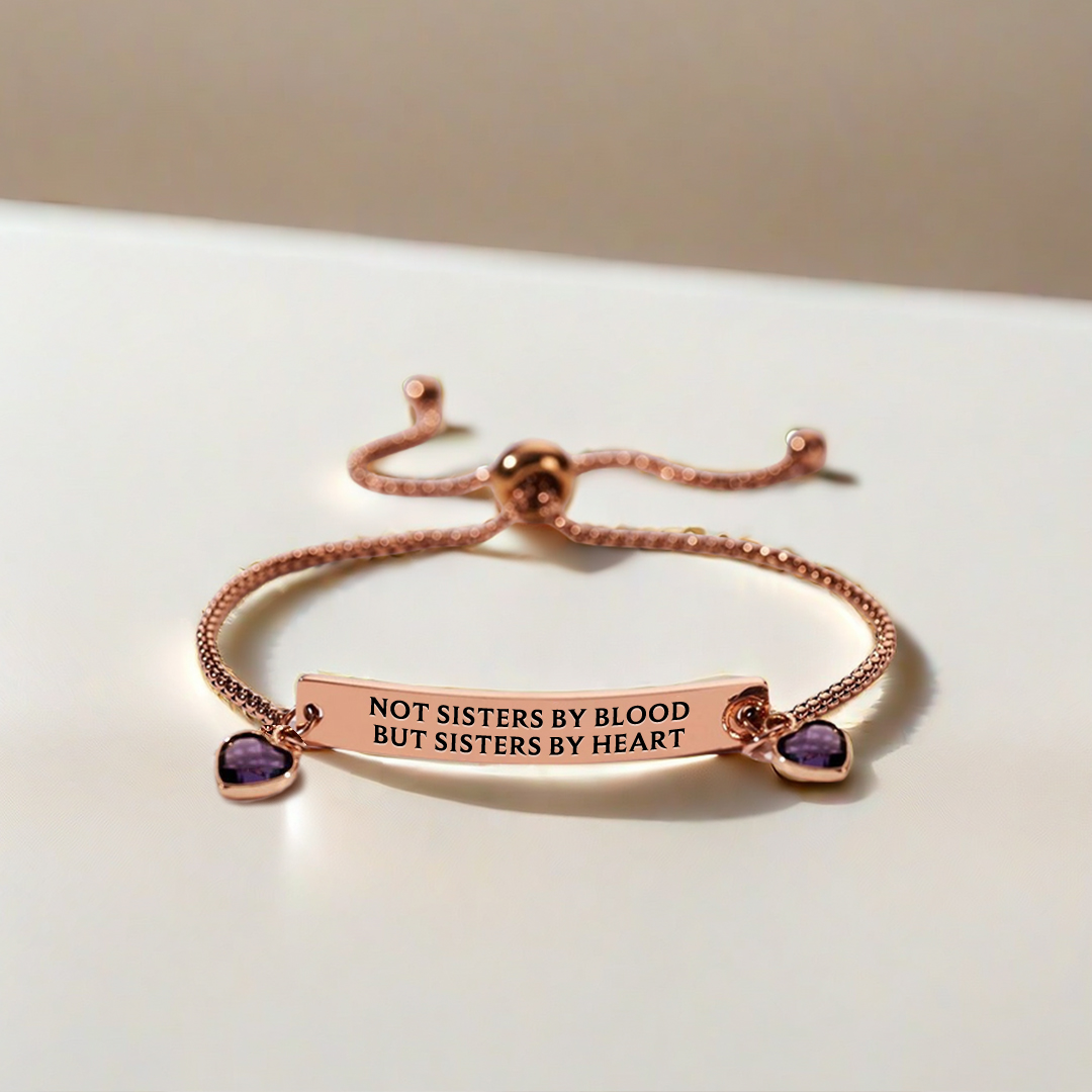 For Friend - Sister By Heart Engraved Heart Customized Birthstones Bracelet