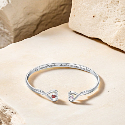 For Friend - Big Sis & Little Sis Double Hearts Custom Birthstones Bracelets
