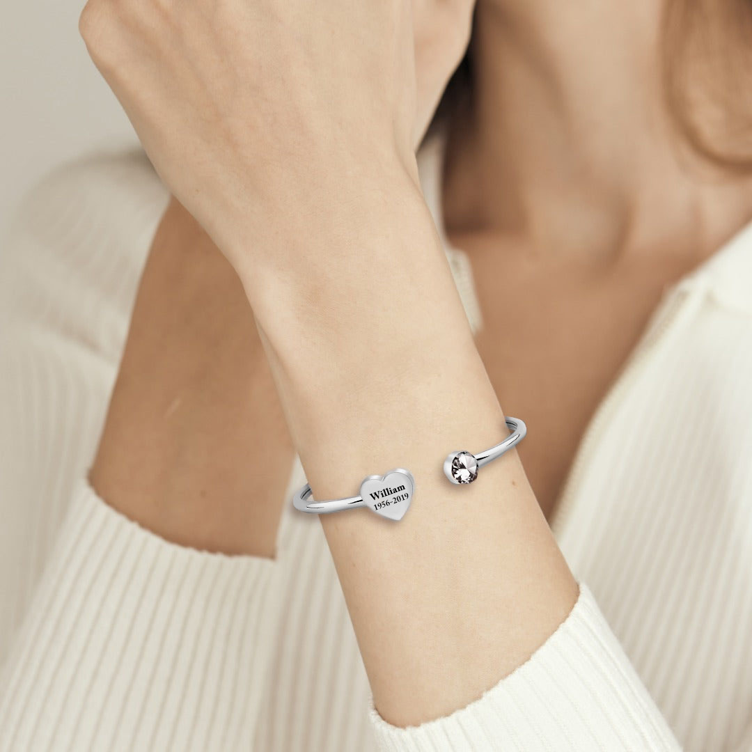 Personalized Custom Memorial Text Heart Birthstone Bracelet