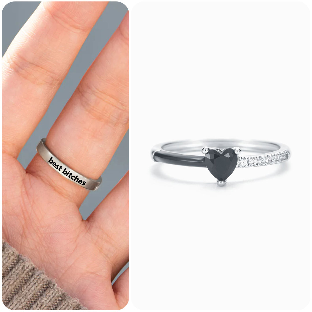 For Friends - Best bitches in heart & soul Half Diamond Ring
