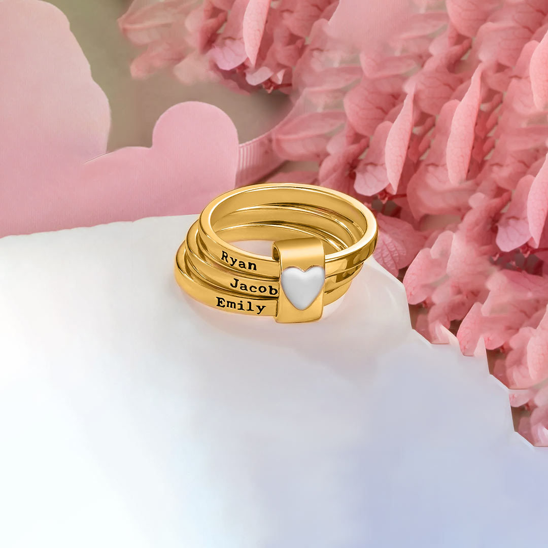 Personalized Heart Women Stacking Rings with Engraved 2-5 Names
