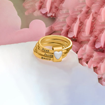 Personalized Heart Women Stacking Rings with Engraved 2-5 Names