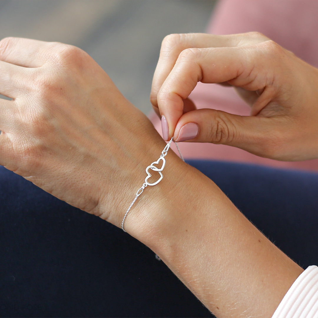 S925 Mother and Daughter Glossy Large Heart Linked Bracelet