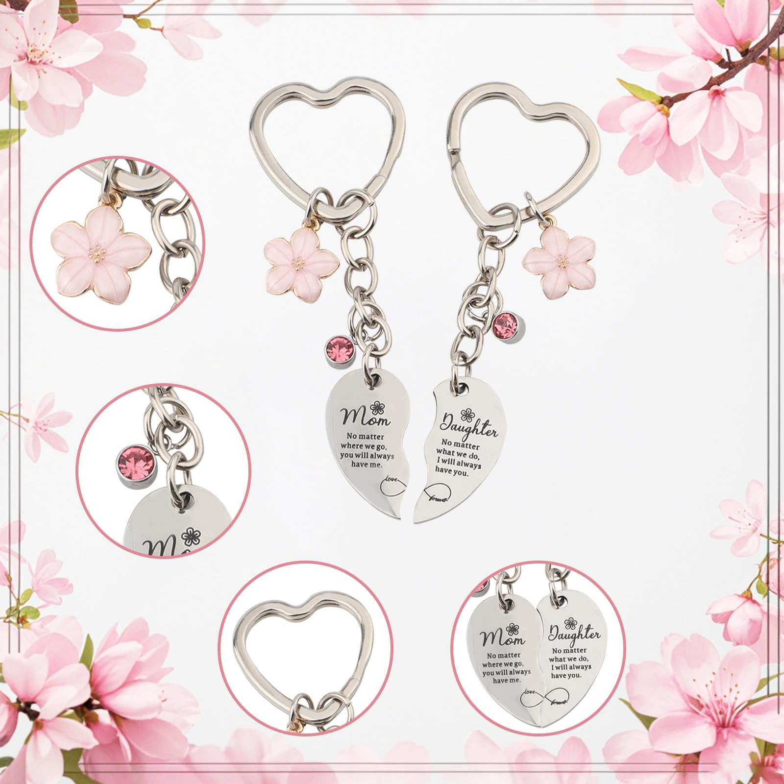Mother And  Daughter Heart Matching Keyring Keychain Set
