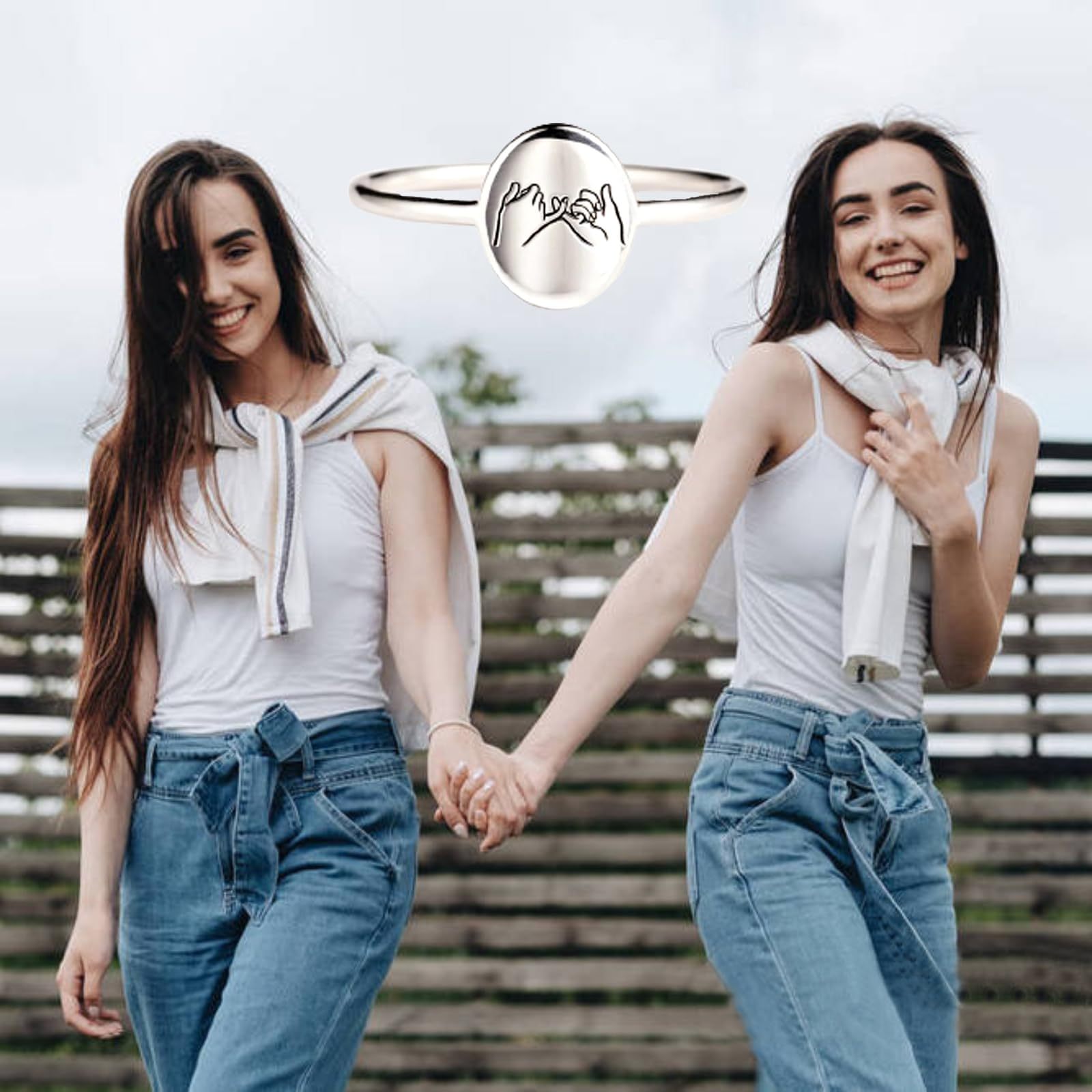 For Friend - I Hope We're Friends Until We Die Holding Hands Ring