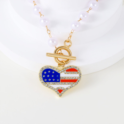 US Flag Heart Pearl Necklace
