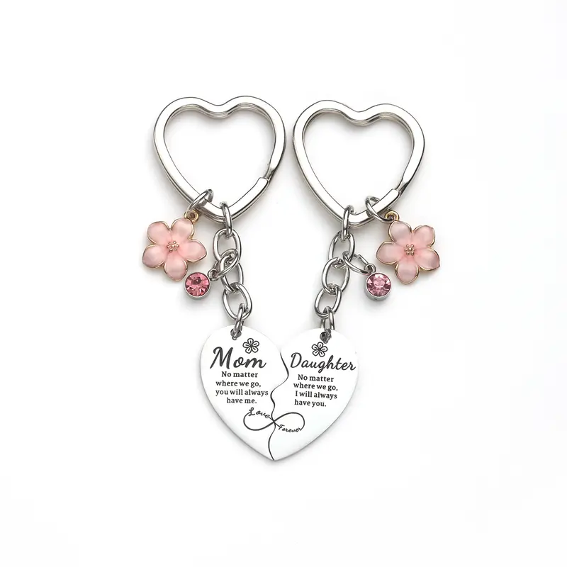 Mother And  Daughter Heart Matching Keyring Keychain Set