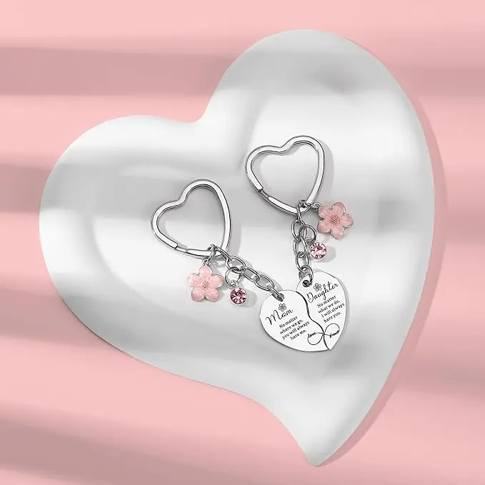 Mother And  Daughter Heart Matching Keyring Keychain Set