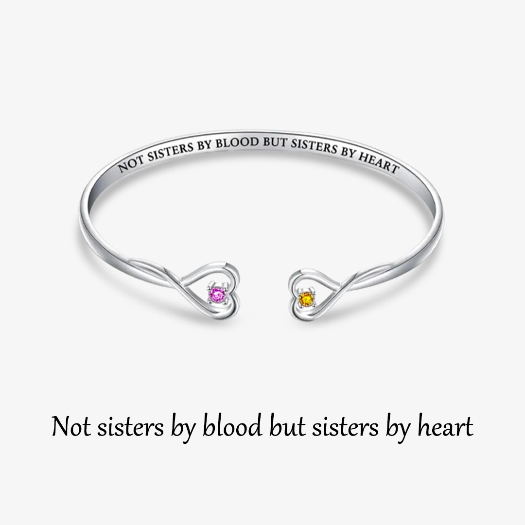 For Friend - Not Sisters By Blood But Sisters By Heart Heart Double Heart Birthstone Custom Bracelet