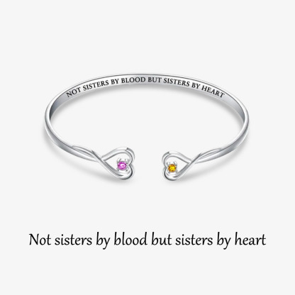For Friend - Not Sisters By Blood But Sisters By Heart Heart Double Heart Birthstone Custom Bracelet