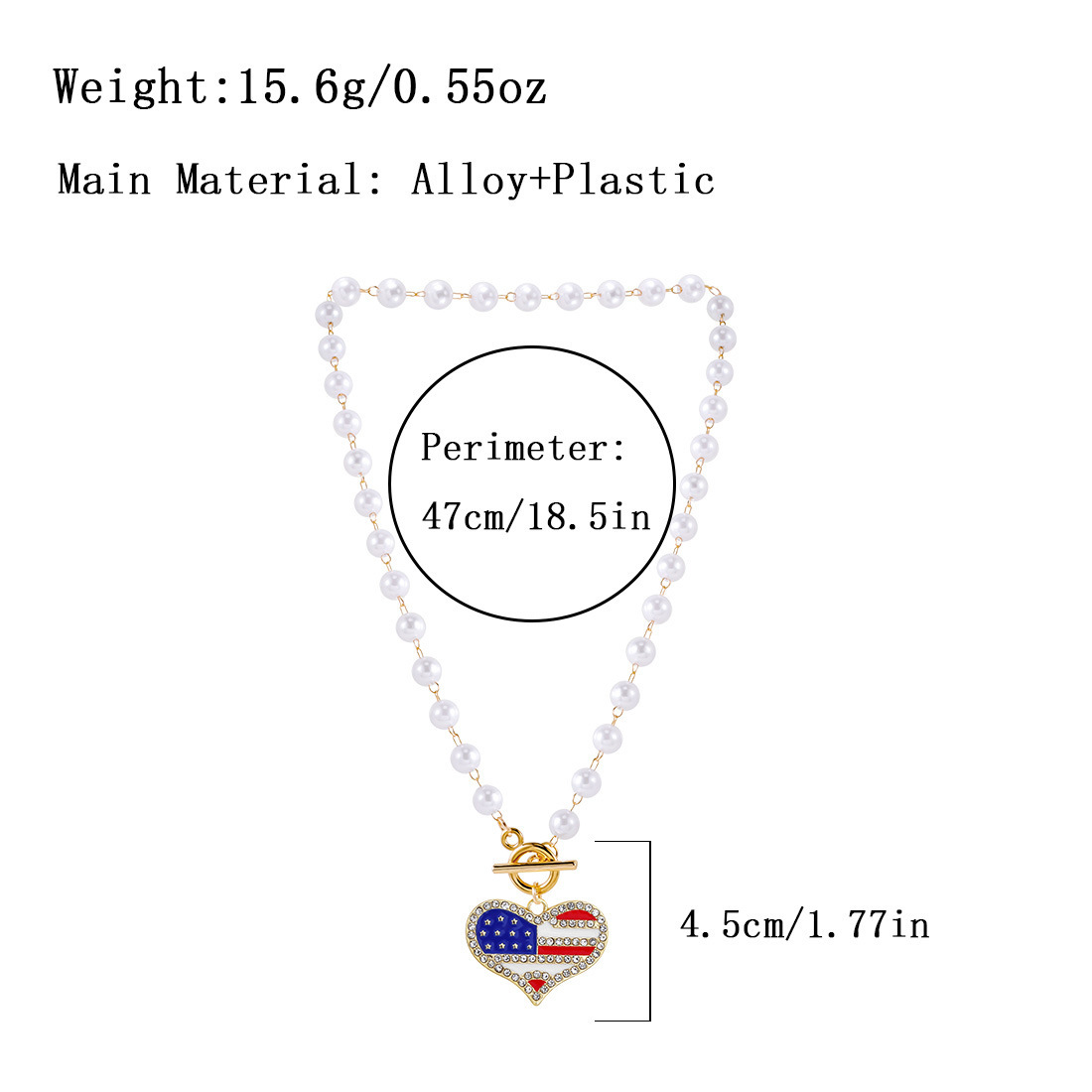 US Flag Heart Pearl Necklace