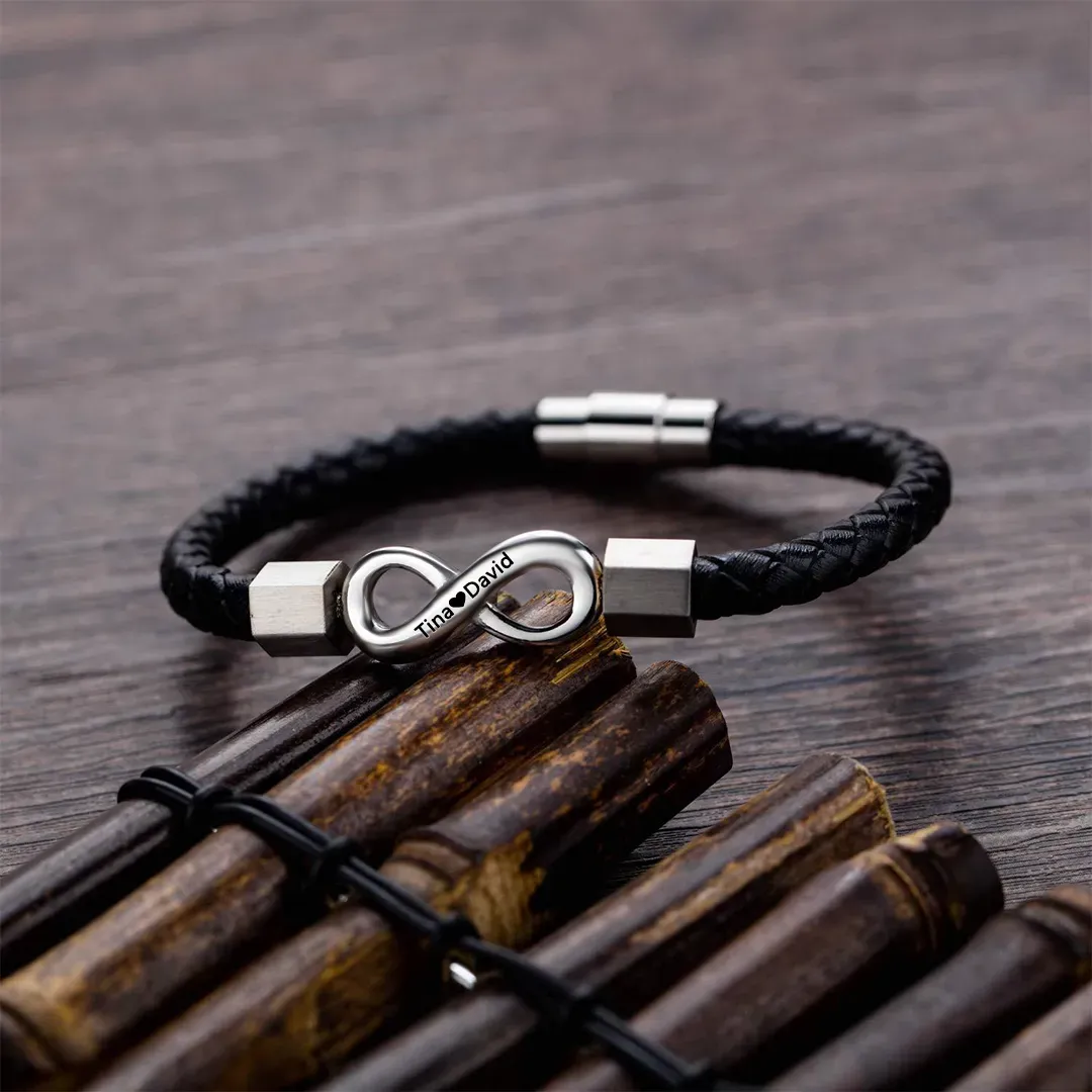 For Son - Personalized 2 Names Infinity Leather Bracelet