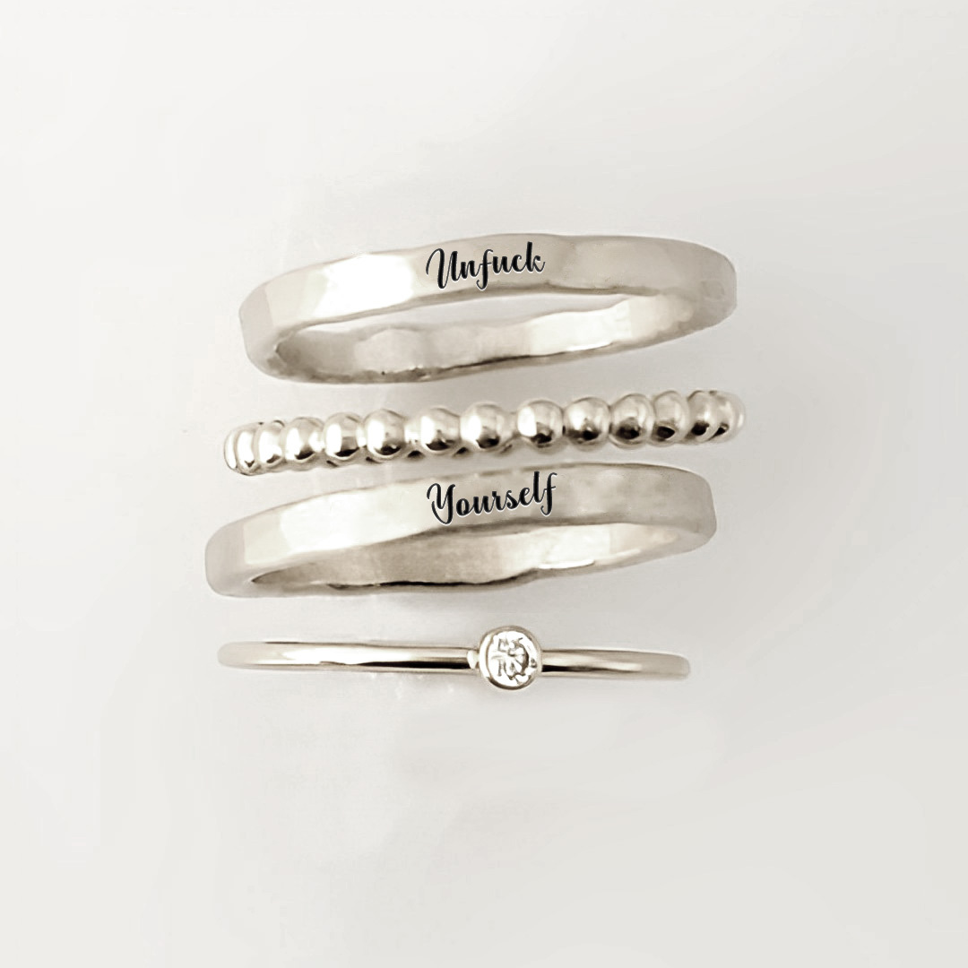 S925 Unf❤️ck Yourself Stacked Ring - 4 Rings Set