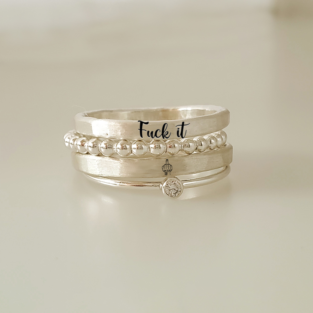 S925 Fuck It Stacked Ring - 4 Rings Set