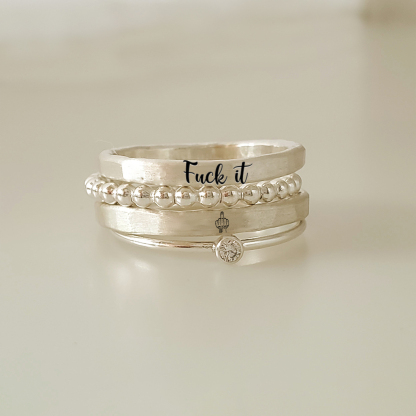 S925 Fuck It Stacked Ring - 4 Rings Set