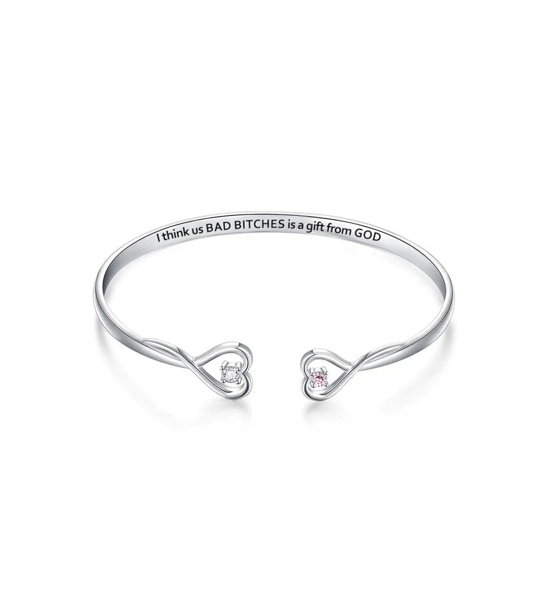 For Friend-Bad Bitches Is A Gift From God Double Hearts Custom Birthstones Bracelet