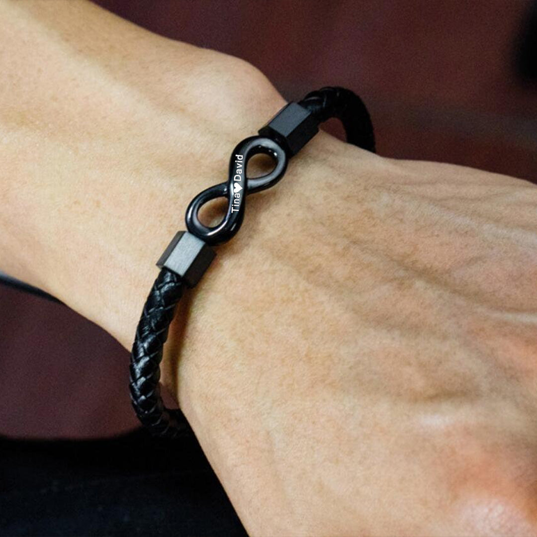 For Husband -  Personalized Dual Name Infinity Leather Bracelet